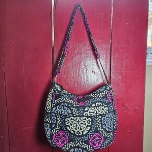 Vera Bradley Quilted Shoulder Bag Purse Black Pink Gray Floral